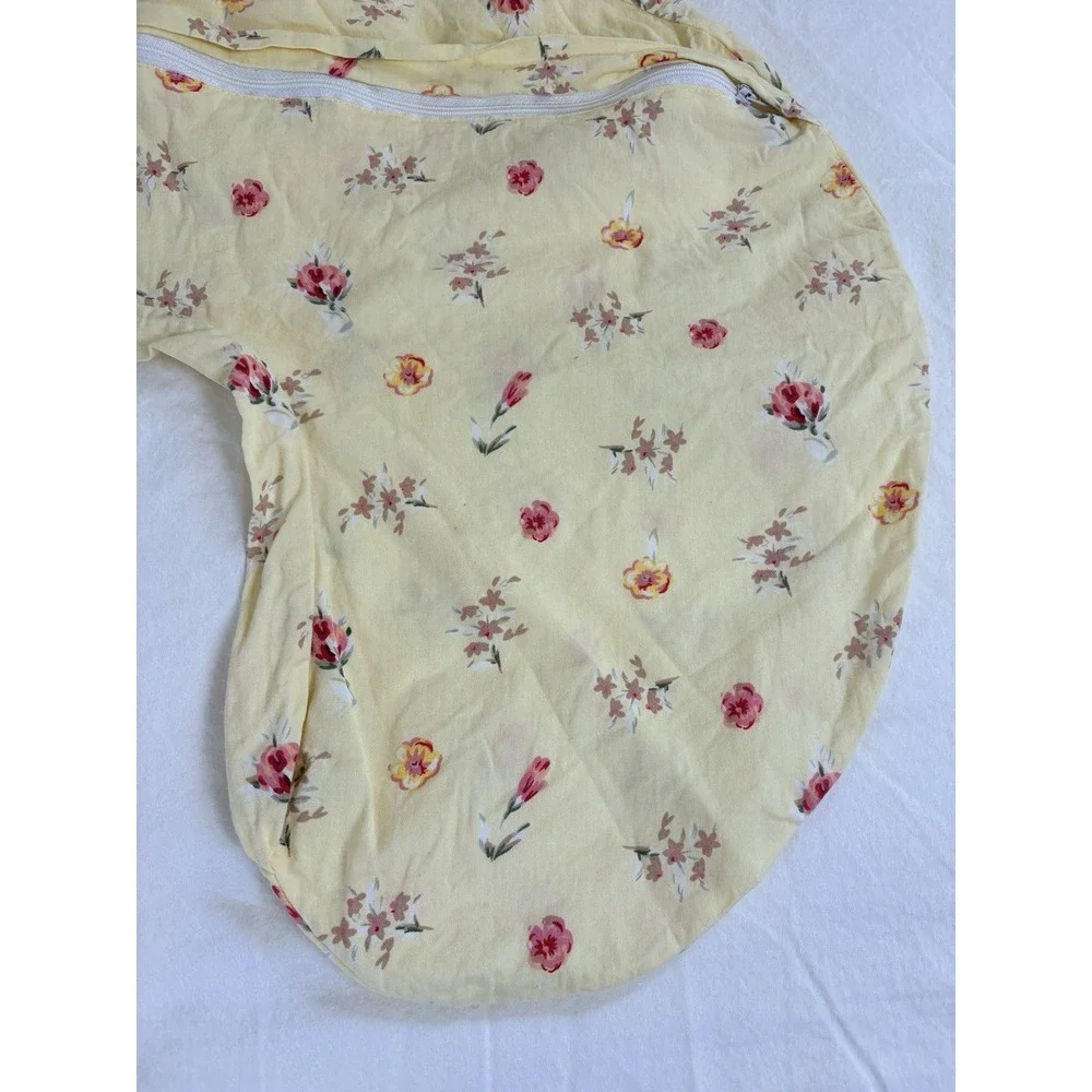 Boppy Pillow Replacement Cover Yellow Cotton With Pink Flowers Zipper‎ Closure